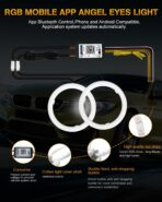 Qasim Angel Eyes Halo Rings Cotton Lights 12V 70MM RGB LED Universal for Car Scooter Motorcycle DRL Fog Light Turn Signal Light APP Bluetooth Control Multi-Color 2-Pack - Image 7