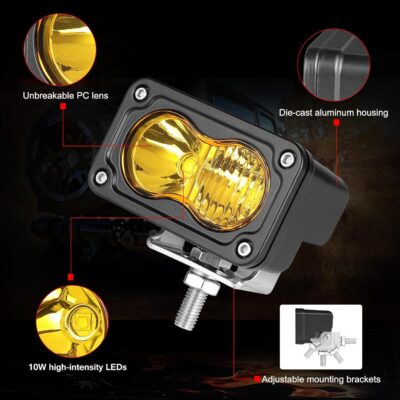 LED Pods Amber, 2Pcs 40W 3 Inch Driving Light Yellow Off Road Light LED Bumper Lights Super Bright LED Work Light Cube Waterproof Combo Fog Light for Truck ATV UTV SUV Motorcycle Boat - Image 3
