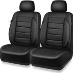 CAR PASS Faux Leather Car Seat Covers Front Seats Only, 3D Foam Support Car Seat Covers, Universal fit for Trucks Vans SUVs Sedans Automotive Comfortable, Airbag Compatible 2 Pieces Front Solid Black
