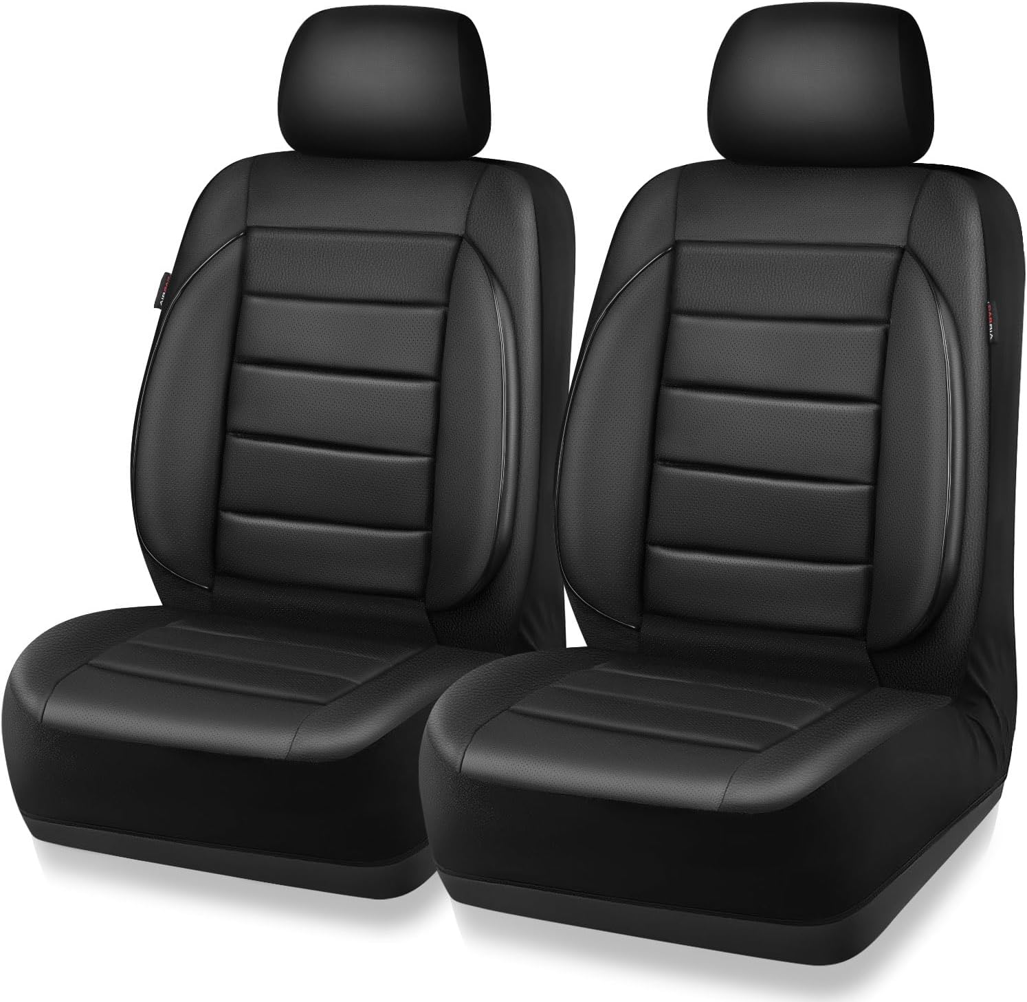 71a4Ysw7BcL._AC_SL1500_.jpg CAR PASS Faux Leather Car Seat Covers Front Seats Only, 3D Foam Support Car Seat Covers, Universal fit for Trucks Vans SUVs Sedans Automotive Comfortable, Airbag Compatible 2 Pieces Front Solid Black - Image 1