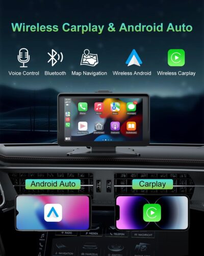 Apple Carplay Screen for Car, 7" HD Portable Wireless Apple Carplay & Android Auto Touchscreen, with 1080P Backup Camera, Car Play Screen Tablet, GPS Navigation/Mirror Link/Bluetooth/FM/Voice Control - Image 2