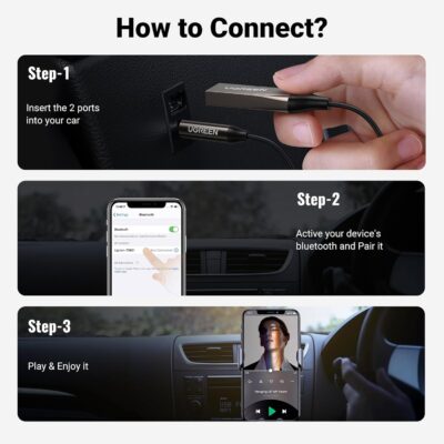 UGREEN Aux to Bluetooth 6.0 Adapter 3.5mm Bluetooth Receiver for Car USB 2.0 to 3.5mm Jack Kit with Built-in Microphone Aux Input for Hands-Free Calls Compatible with Car Speaker and Home Audio - Image 8