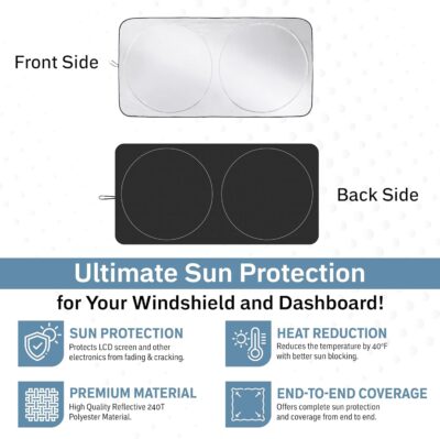 Foldable Car Windshield Sun Shade – 280T Thickened Reflective UV & Heat Shield with Storage Bag, Keeps Interior Cool, Universal Fit for Sedans, SUVs & Trucks – Medium (64" x 32") - Image 5