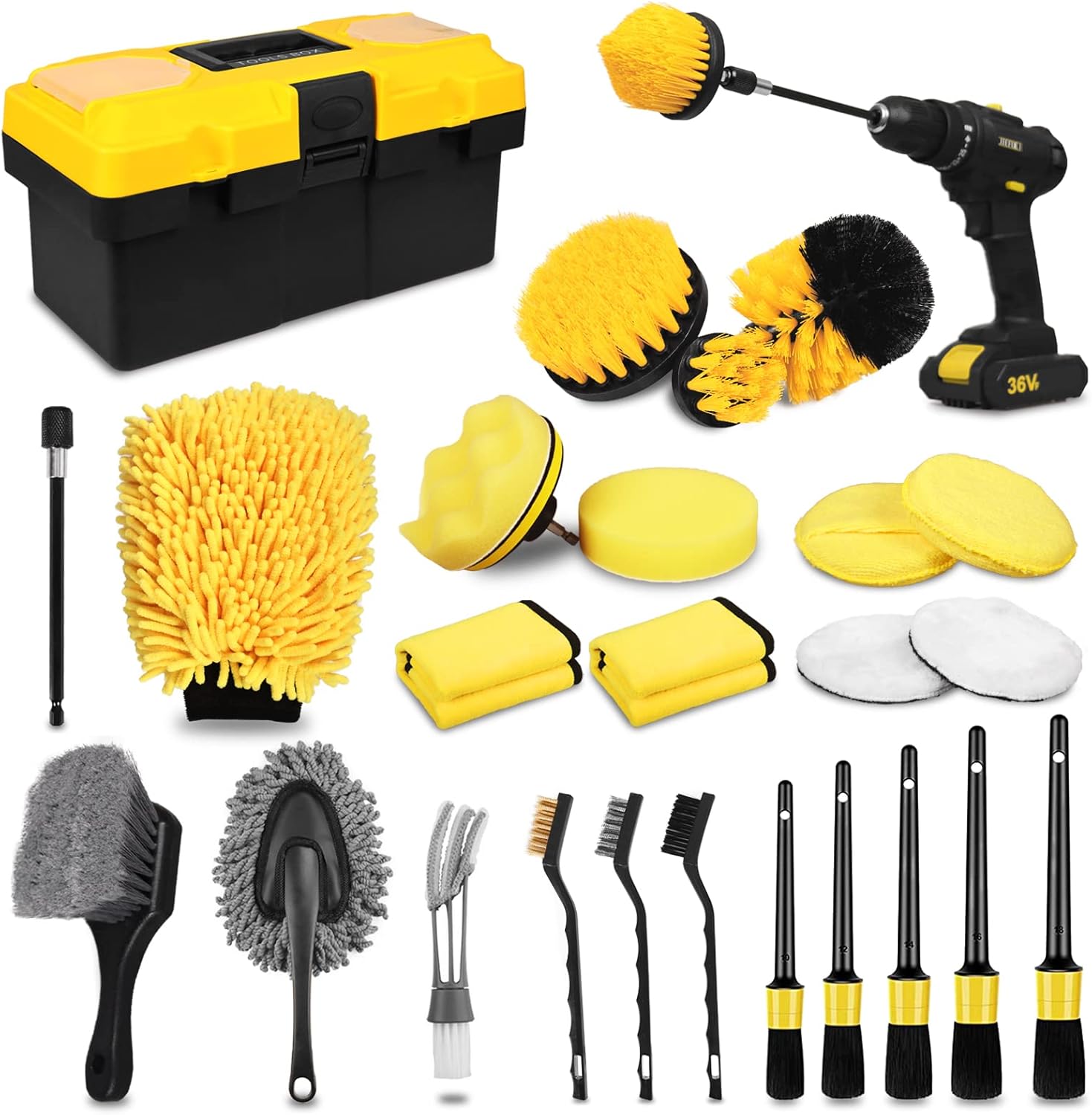71a7eb9ATKL._AC_SL1500_.jpg TTRCB 27Pcs Car Detailing Kit, Car Detailing Brush Set, Auto Detailing Drill Brush Set, Car Detailing Brushes, Car Wash Kit, Car Accessories, Car Cleaning Tools Kit for Interior, Exterior, Wheels - Image 1