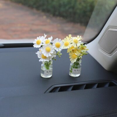 Daisy Flower Car Accessories for Women Interior Aesthetic, 3 Pcs Daisy Cute Car Dashboard Decorations - Image 5