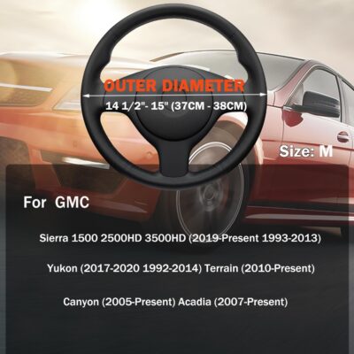 XHRING Car Steering Wheel Cover for GMC Sierra 1500 2500 HD 3500 HD Yukon Terrain Canyon Acadia Denali Crew Cab Elevation Double AT4 SLE SLT Limited XL Accessories, 2026 Black Leather 14 1/2"-15" - Image 9