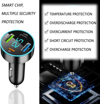 4-Port USB Car Charger,Car Charger Adapter with Blue LED,PD+QC3.0+Type C Ports Car Charger Adapter for Car Truck SUV Compatible with iPhone/Android (QC3.0+PD+2.4A+Type-C) - Image 3