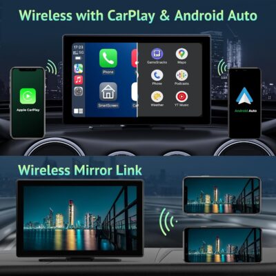 Wireless Protable Carplay & Android Auto with 2.5K Dash Cam, 1080P Backup Camera, Portable 9" HD IPS Screen for Car, GPS Navigation, Bluetooth, AirPlay, MirrorCast, AUX/FM Transmitter - Image 2