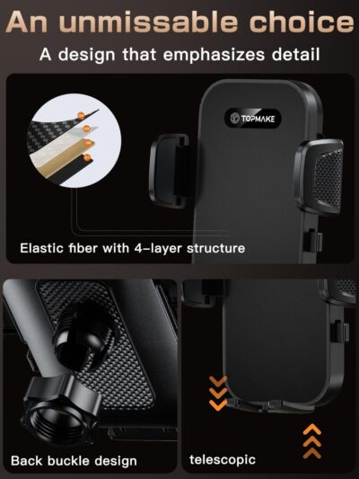 Topmake Car Phone Holder Mount,【2025 Upgrade】 3-in-1 Cell Phone Holder for Car, Dashboard Windshield, Suction Cup Hands-Free Car Phone Stand, Automobile Cradles Universal,Black - Image 4