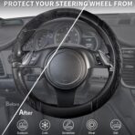 CAR PASS Leather Rubber Steering Wheel Covers Set,Heavy Duty Steering Wheel Covers&Mobile Phone Holder, Tire Tread Pattern Design,Non-Slip Wear-Resistant,Suitable for Steering Wheel 14 1/2”-15”Black - Image 5