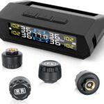 RV Tire Pressure Monitoring System, Wireless TPMS with Solar Charger and USB, 4 Sensors and 6 Alarm Modes Real-time Color LCD Display Tire Pressure Monitor System for SUV Mpv Sedan Truck