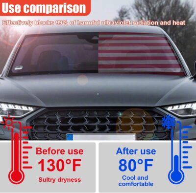 American Flag Car Windshield Sun Shade, Foldable Car Front Window Sunshade for Cars SUV Truck, Auto Interior Sun Protection Cover, Blocks UV Rays & Keeps Your Vehicle Cool (Red, XL) - Image 5