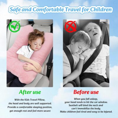 Travel Pillow, Car Pillow for Kids & Adults - Ergonomic Travel Pillows Sleeping Aid for Neck & Body Support, Car Travel Essentials Pillow on Road Trips-Pink - Image 2