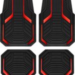 PIC AUTO Heavy Duty Rubber Floor Mats, Red Aluminum Film Car Mats Set, Front and Rear Car Mats with Anti-Slip Backing, All Weather Protection, Trim-to-Fit for Automotive SUV, Sedan, Van