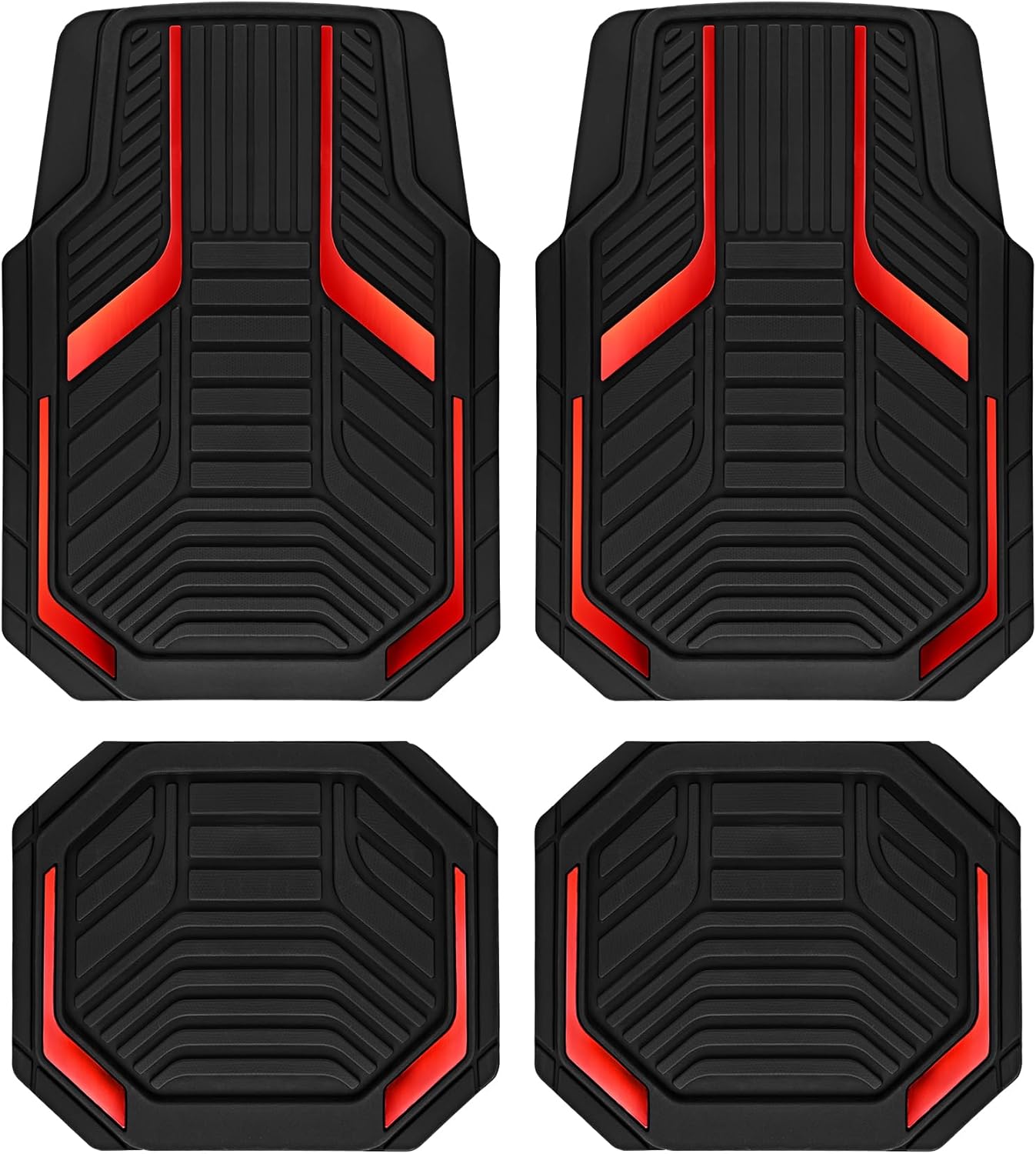 71aMYDohRwL._AC_SL1500_.jpg PIC AUTO Heavy Duty Rubber Floor Mats, Red Aluminum Film Car Mats Set, Front and Rear Car Mats with Anti-Slip Backing, All Weather Protection, Trim-to-Fit for Automotive SUV, Sedan, Van - Image 1