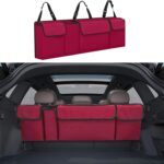 Car Trunk Organizer, Backseat Hanging Large Storage with Adjustable Straps,Waterproof PVC Collapsible Cargo Bag, Car Interior Accessories for Auto SUV MPV (Red)