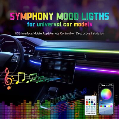 Interior Car Ambient Lighting Kit, 43.3 Inches RGB USB LED Ultrathin Acrylic Strip Lights Neon Accessories for Cars Truck SUV Center Console Dashboard with APP&Remote Control - Image 2