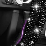 CAR PASS 2PCS Bling Diamond Segmented Steering Wheel Cover with Crystal Rhinestones, Wheel Protector Non-Slip Cute Car Accessories Universal Fit D-Shape O-Shape 14.5" to 16" for Women, Black Diamond - Image 2