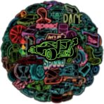 50pcs Neon Car Theme Sticker,Waterproof Vinyl Stickers - Automobile Race Decor & Party Favors Gifts for Laptop, Water Bottle, Skateboard Guitar (Neon Sticker-3) - Image 4