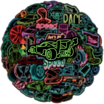 50pcs Neon Car Theme Sticker,Waterproof Vinyl Stickers - Automobile Race Decor & Party Favors Gifts for Laptop, Water Bottle, Skateboard Guitar (Neon Sticker-3) - Image 4
