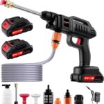 Electric Pressure Washer,Papasbox 1500W Cordless Pressure Washer with 2 * 2.0Ah Battery,Battery Pressure Wash Kit 16FT Hose, Power Cleaner for Patio Floor Fence Deck Indoor