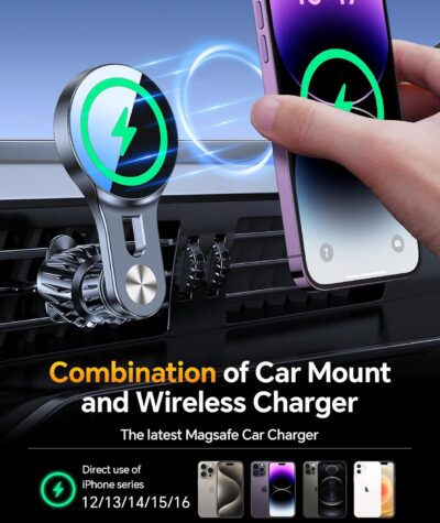 for 15W Magsafe Car Mount Charger【Long Arm】 Magnetic Wireless Car Charger Magsafe Charger Car Accessories Mag Safe Car Mount Holder Vent Magsafe Car Charger Mount for iPhone 16 Pro Max 15 14 13 Plus - Image 2