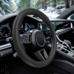 WOCOCN Car Steering Wheel Cover, Thin Anti-Skid Silicone Steering Wheel Cover for Men & Women, Universal Automotive Interior Accessories for Most Cars (Black)