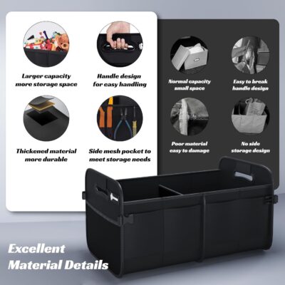 Sposuit Trunk Organizer for Car - 70L Collapsible Car Storage with 11 Pockets & Reinforced Handles, SUV Trunk Organizers for Grocery Cargo(Black) - Image 6