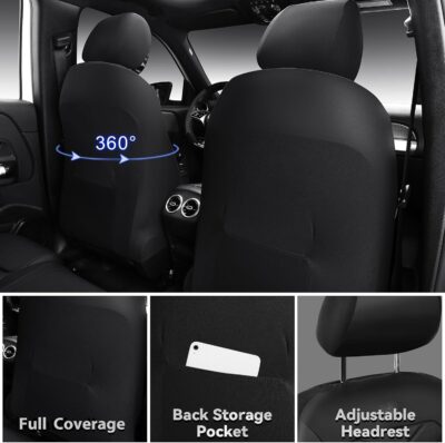 CAR PASS Luxury Nappa Leather Seat Covers Full Set, Water Resistant Faux Leather Seat Covers with Lumbar Support, Comfortable Automotive Seat Covers Universal Fit for SUV Sedan Van Truck, Solid Black - Image 3