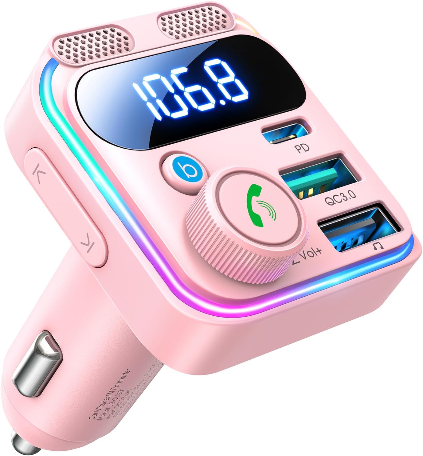 71akb7S-ZrL._AC_SL1500_.jpg JOYROOM Bluetooth 6.0 Car Adapter FM Transmitter 81W Fast Charging Cigarette Lighter Hands-Free Calling Support USB Drive, Pink - Image 1