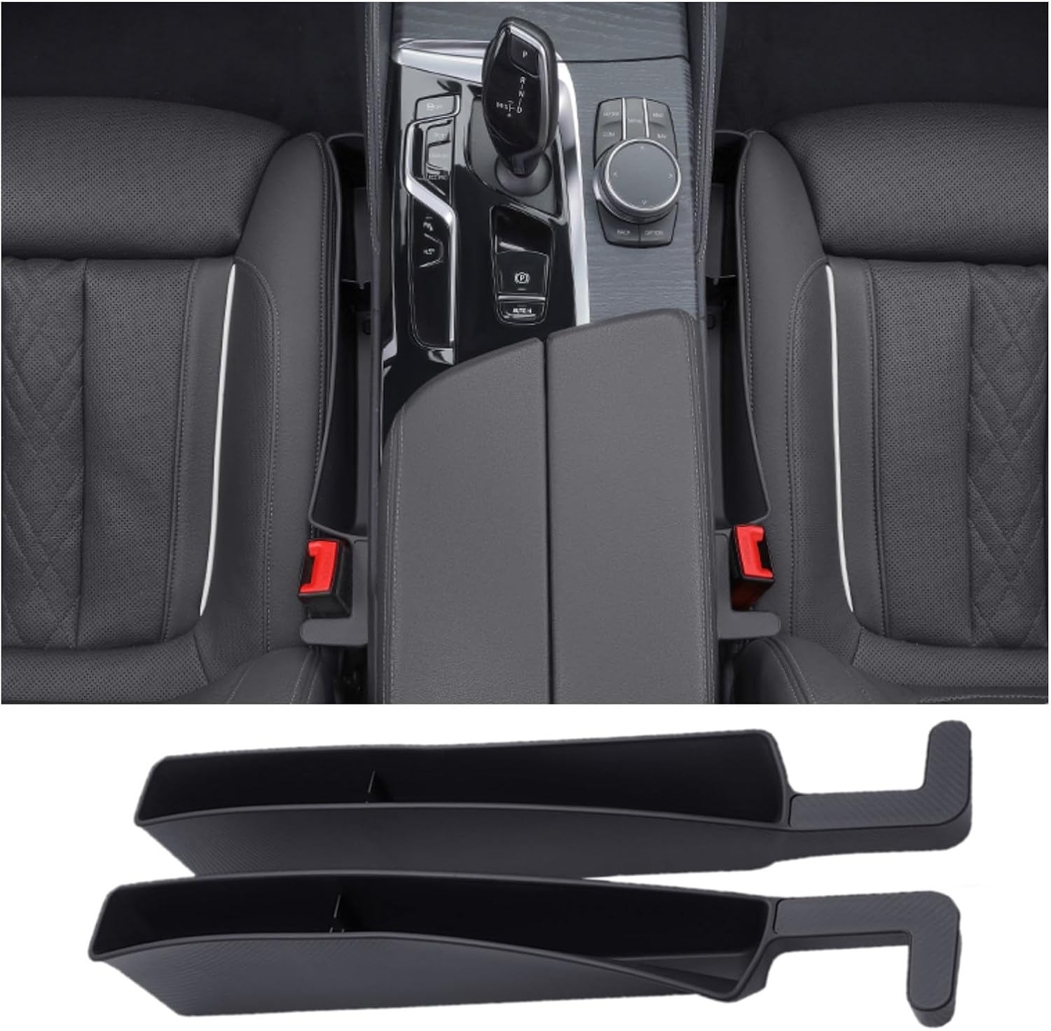 71am-tUBiBL._AC_SL1500_.jpg Car Seat Gap Filler Organizer, Auto Side Seat Gap Storage Box for Your Cars, Trucks 2 Pack, Universal Car Accessories Gap Filler Organizer to Fill the Gap Space Between the Console and Seats, Black - Image 1