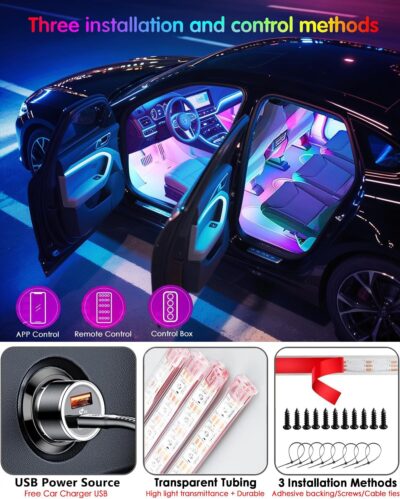 72 LED USB Interior Car Strip Lights Dream Color RGB-IC 12V DC with App RF Remote Control Multicolor Footwell Under Dash Chasing Inside Light Kits Music Sync Mode LED Lights for Cars Truck ATV UTV - Image 4