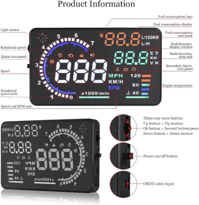 Heads Up Display for Cars, Digital Speedometer for Car A8 with OBD Function, 5.5 Inch Large Screen, HUD Speedometer for Car for All Vehicles (OBD2 Speedometer A8) - Image 4