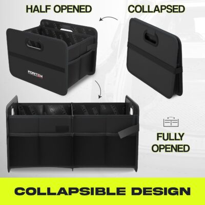 FORTEM Car Trunk Organizer, Collapsible Two Compartment Organizer, Foldable SUV & Truck Storage for Car Accessories for Women Men, Non Slip Bottom, Sturdy Side Walls, Strong Handles, 60L - Image 5