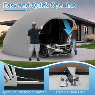 Heavy Duty Carport, Semi-Automatic Retractable Garage, Stainless Steel Folding Car Port, Portable Outdoor Car Tent, for Parking Lot, Yard, Garden, Grey, All Weather Proof, 5.5 * 2.5 * 2.3m - Image 7