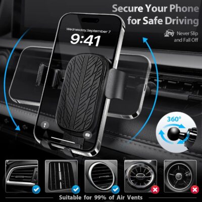 CAR PASS Leather Rubber Steering Wheel Covers Set,Heavy Duty Steering Wheel Covers&Mobile Phone Holder, Tire Tread Pattern Design,Non-Slip Wear-Resistant,Suitable for Steering Wheel 14 1/2”-15”Black - Image 3