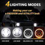 Shkalacar 7inch LED Headlight H4 140W Angel Eyes Round Headlights 4 Modes 14000LM 6000K White/3000K Amber Car Motorcycle Headlight Auto Ring Lights IP67 Waterproof 2pcs - Image 3