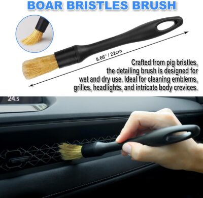7PCS Car Detailing Brush Set, Ultra Soft Boars Hair Car Interior Detailing Brushes, Car Interior Detailing Kit, Car Cleaning Gel Supplies Kit, Car Dust Brush, Car Accessories for Truck, Suv, Interior - Image 3
