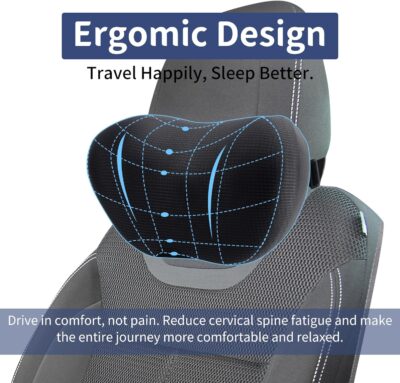 2 Pack Car Headrest Pillow, Comfy Head Rest Pillow for Car, 100% Memory Foam Car Neck Pillow for Driving - Universal Fit Travel Car Pillow for Pain Relief While Driving(Comes with 2 Eye Masks) - Image 5