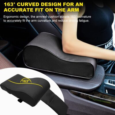 Car Armrest Cushion, Soft Memory Foam Auto Armrest Pillow with Storage Bag, Leather Center Console Arm Rest Padded Cushion with Phone Holder, Universal Car Accessories (Black) - Image 6