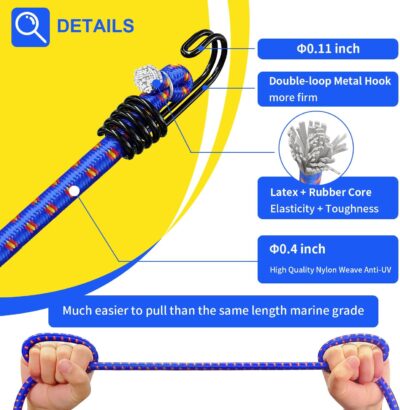 Hlogree 2PCS Car Cover Gust Straps Wind Protector,Bungee Cords Hook Clips Kit Hold Tarp Tie Down from Blowing Off in High Winds-Universal Fit for Most Cars,Sedans,SUVs,Trucks,Vans and More-Blue - Image 8