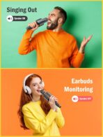 Wireless Bluetooth Karaoke Microphone, Built-in Loud Speaker for 10H Playback, Add Reverb/Duet Mode/Earbuds Monitoring, Portable Karaoke Machine for Entertainment & Singing Practice (Gray) - Image 3