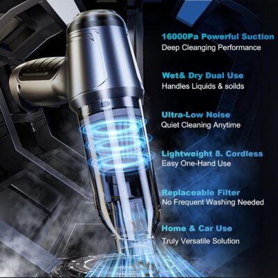Handheld Vacuum Cordless Hand Rechargeable Car Vacuums with Best Suction Held, 18000Pa Strong Suction, Pumping and Inhaling, Low Noise, for Home and Car - Image 2