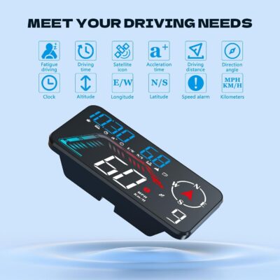 Hud Car Head Up Display G12 with HD LED Display for All Speedometer for All Speedometer Models, with Adaptive Light Sensing - Image 3