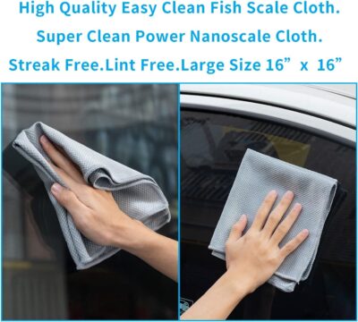 Fish Scale Streak Free Magic Glass Window Car Mirror Microfiber Cleaning Cloth Cleaner Cloths,Lint Free Stainless Steel Windshield Shower Cleaning Cloth,Miracle Polishing Towels Shiny Wipes,Pack 6,Mix - Image 2