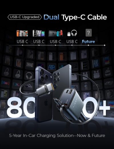 LISEN Retractable Car Charger USB C [Upgraded Dual Type C] 75W Fast 4 in 1 Car Charger for iPhone 17, Road Trip Essentials Gifts for Men Women, Car Accessories for Galaxy S26 Phone 17 Pro Max 16 15 - Image 5