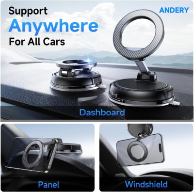 ANDERY Car Phone Holder for Magsafe [78+LBS Strongest Suction & 2400gf Magnetic] 360° Adjustable Car Phone Mount, Phone Holders for Your Car for iPhone 17-12 Pro Max Plus Air, Carbon Fiber - Image 2