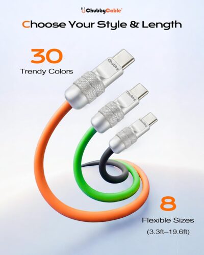 chubbycable Chubby 2.0 USB C 240W Fast Charging Cable Silicone Soft Durable USB C Cable Extra Thick Charger Cord Compatible with iPhone 17-15 Series iPad, Orange, Type-C to Type-C, 3.3FT - Image 7