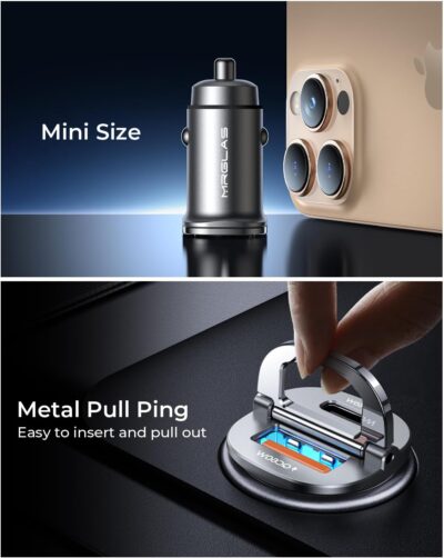MRGLAS 125W USB C Car Charger, [Mini & Metal] USB C Car Charger Adapter Fast Charging PD65W & QC60W Dual Port Type C Cigarette Lighter USB Charger for iPhone 16 15 Pro Max S25 MacBook-Silver Gray - Image 4