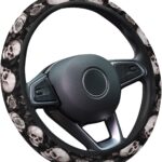 GENANY Skull Blossom Spring Steering Wheel Cover, Non-Slip Neoprene Car Steering Wheel Cover, Breathable Steering Wheel Covers, Sweat-Absorbing Accessories, Spring Auto Gifts
